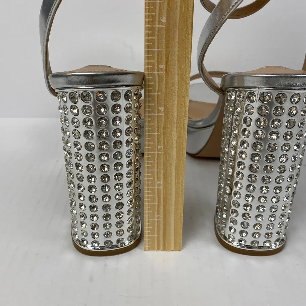 New Steve Madden Size 10 Lasher Silver Rhinestone‎ Platform Heels - Flaw*